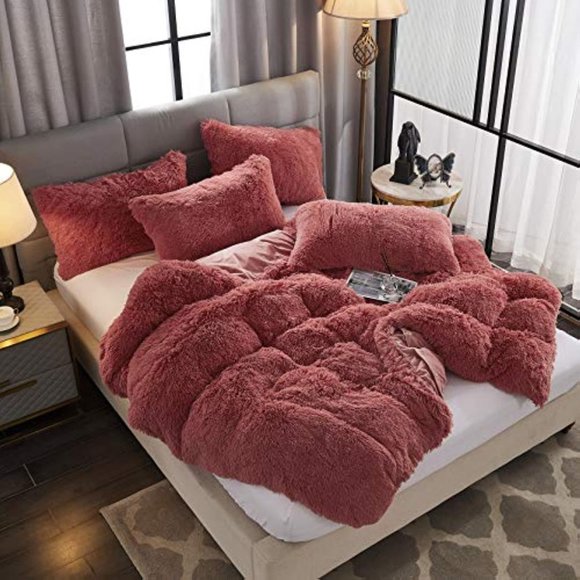 Shaggy Fluffy Faux Fur Duvet Cover Set Button Closure Velvety Bedding Se… - Picture 2 of 6